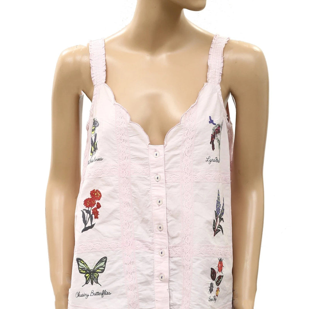 Anthropologie LyreBird Sleeveless Embroidered Buttondown Top