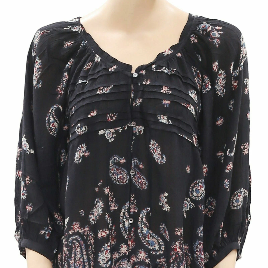 Ecote Urban Outfitters Paisley Printed Black Shirt Blouse Top