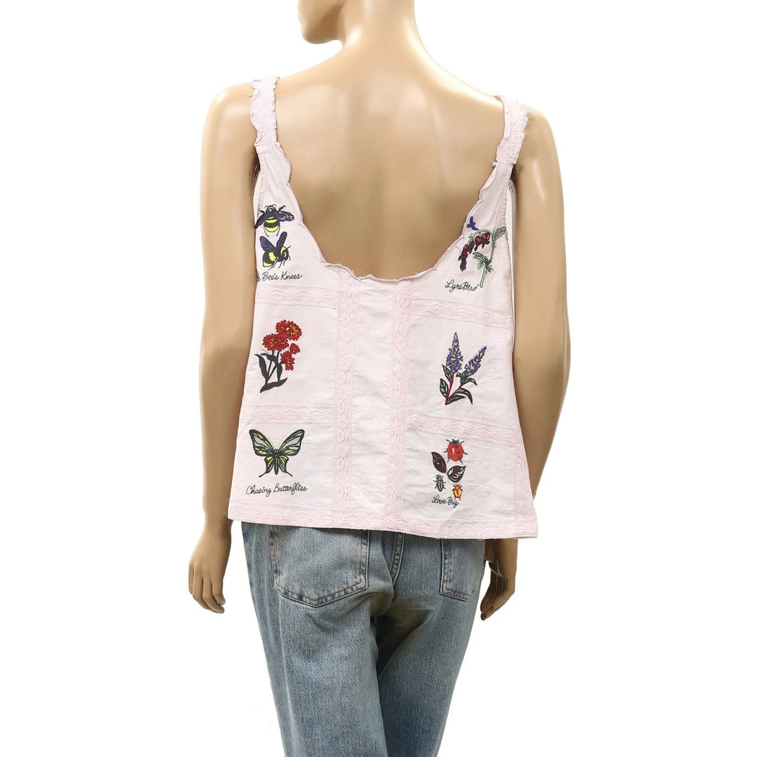 Anthropologie LyreBird Sleeveless Embroidered Buttondown Top