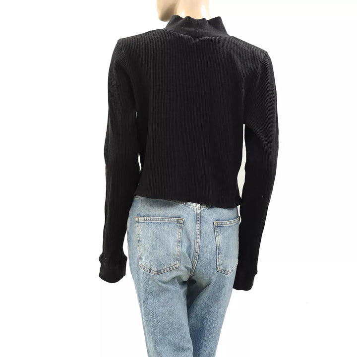 BDG Urban Outfitters Slouchy Solid Thermal Black Blouse Top