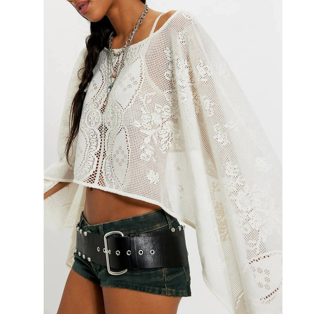 Free People Elsa Poncho Cropped Top