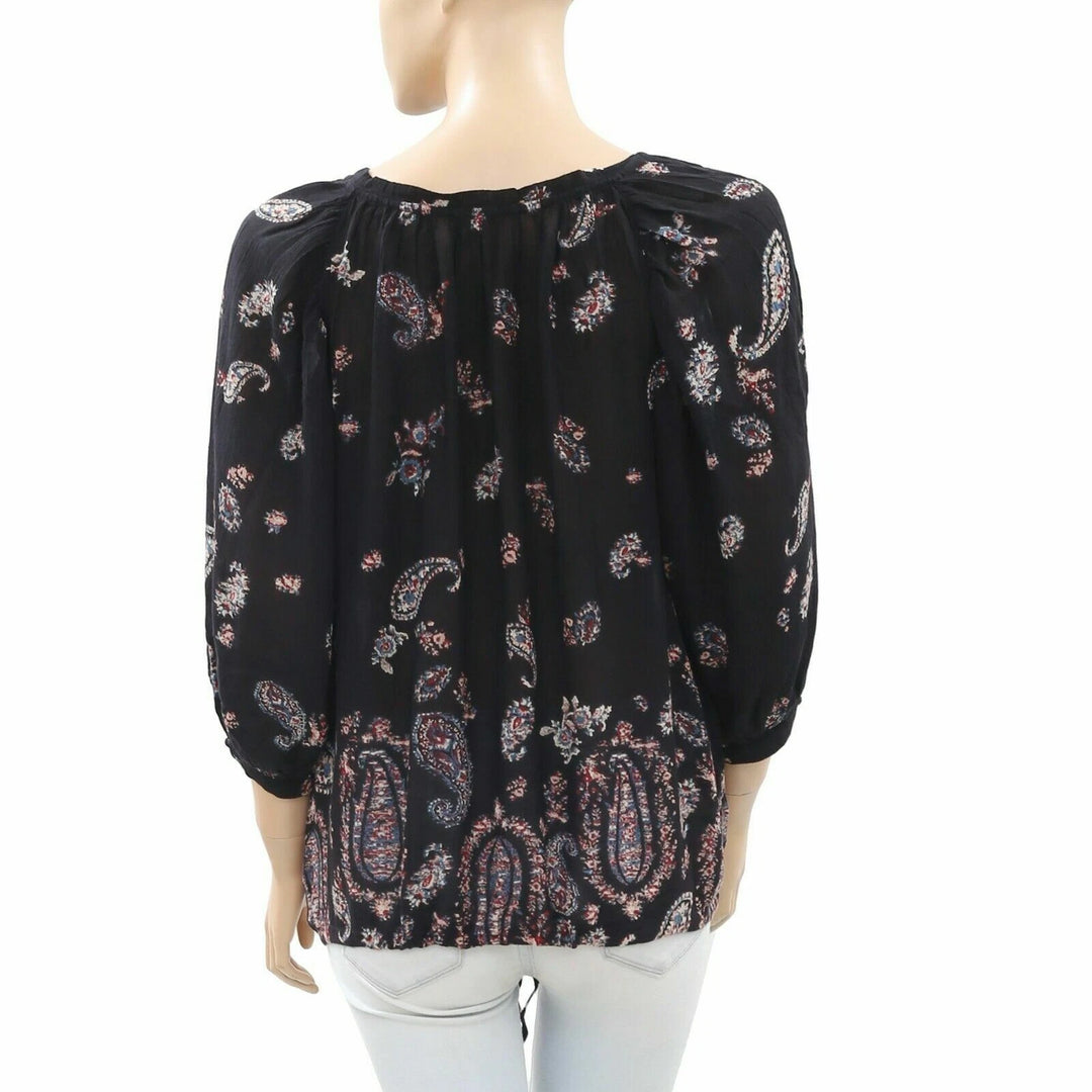 Ecote Urban Outfitters Paisley Printed Black Shirt Blouse Top