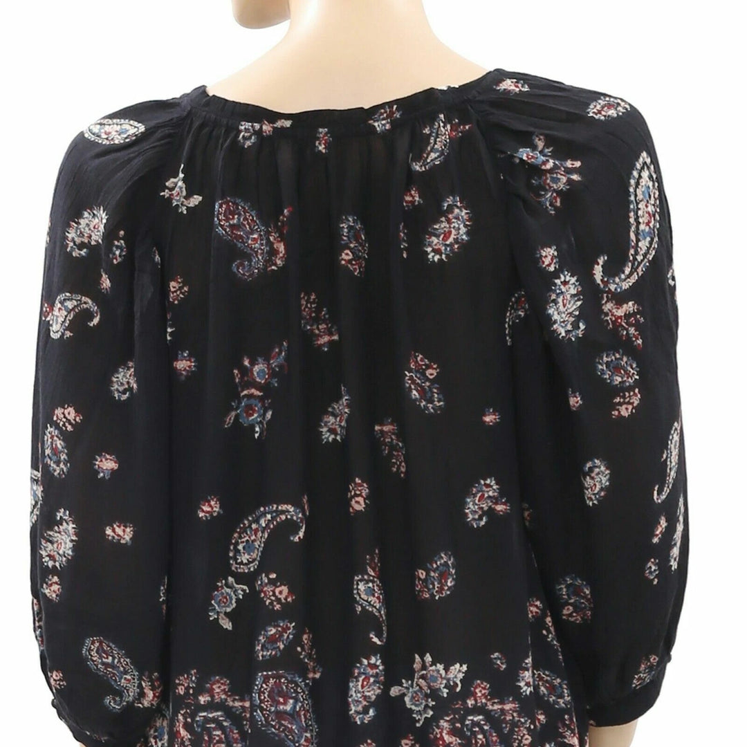 Ecote Urban Outfitters Paisley Printed Black Shirt Blouse Top
