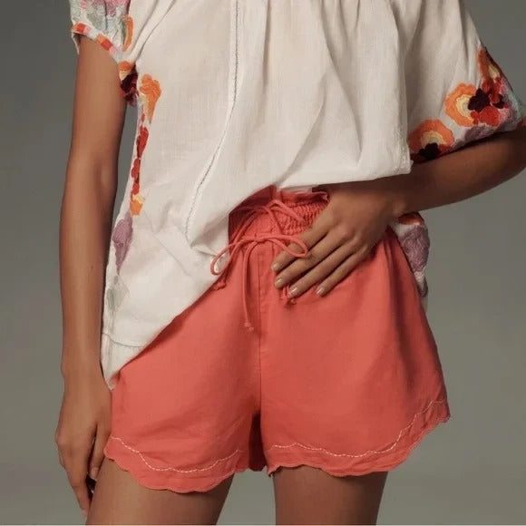 By Anthropologie Linen Double Waistband Shorts