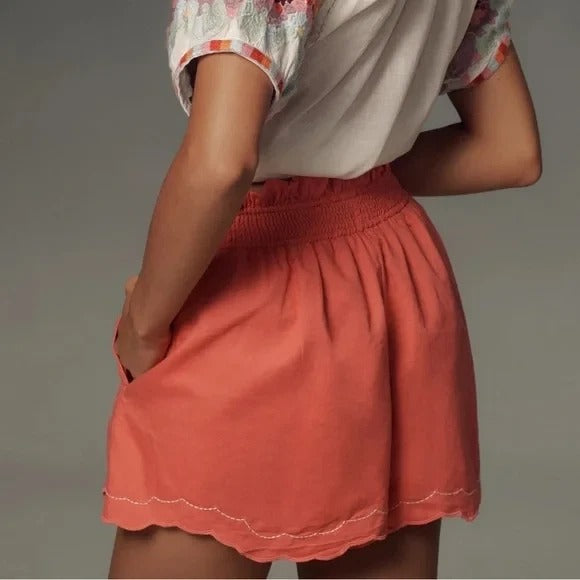 By Anthropologie Linen Double Waistband Shorts
