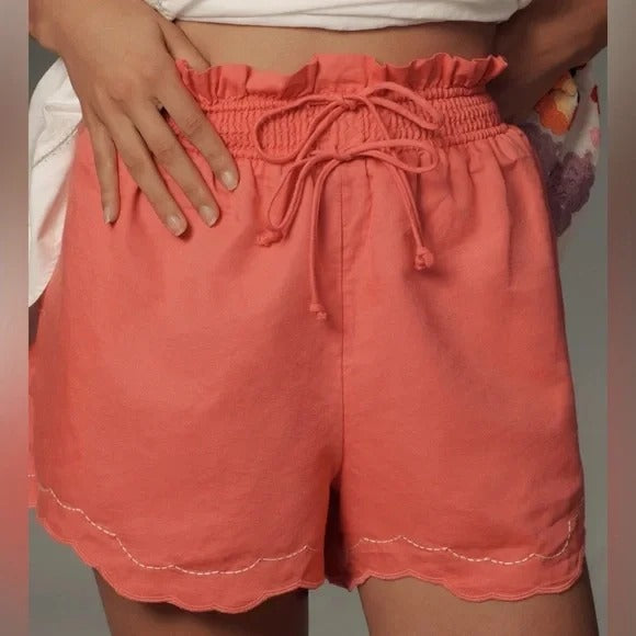 By Anthropologie Linen Double Waistband Shorts