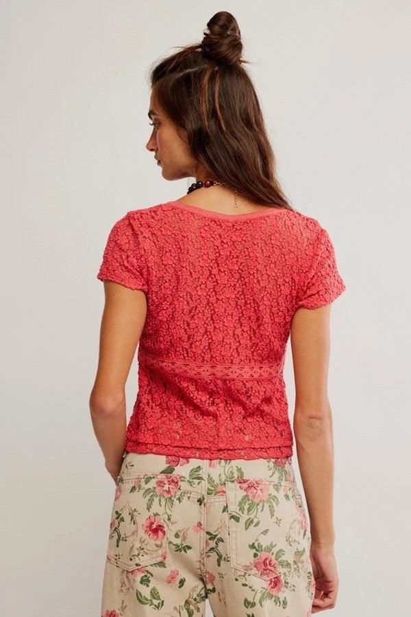 Free People Claro Lace Tee Women's Blouse Top