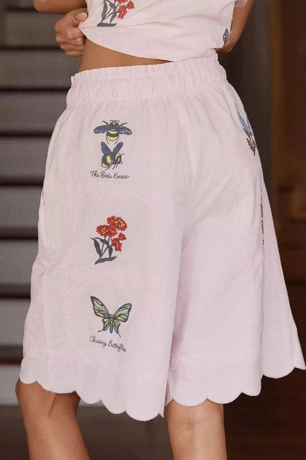 Anthropologie LyreBird Embroidered Bermuda Shorts