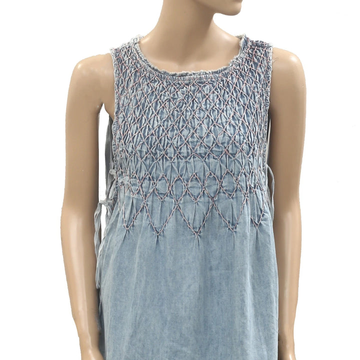 Free People Maisie Smocked Denim Mini Dress