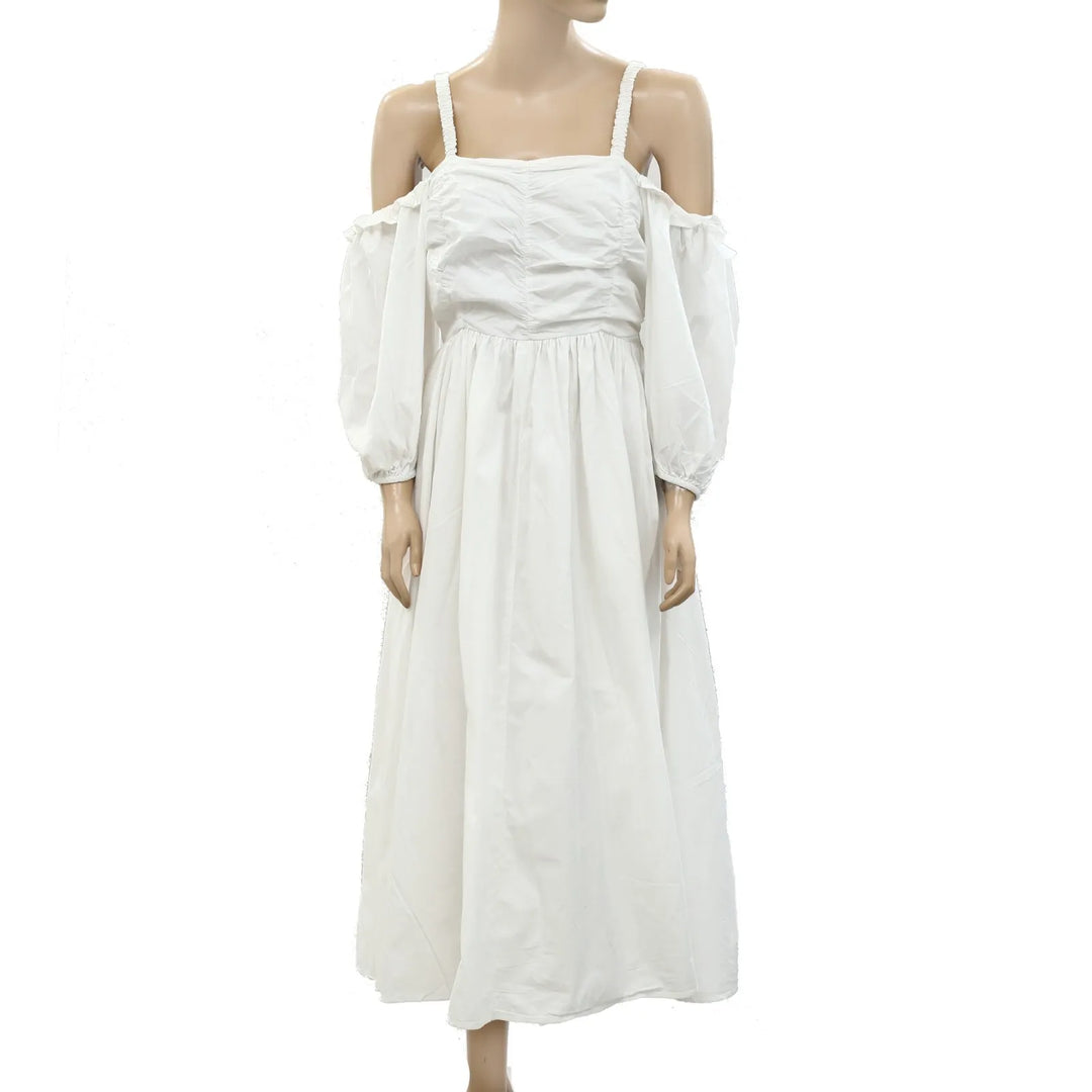 cold shoulder white maxi dress White Formal Evening Dress Mermaid Cold Shoulder Ruched Chiffon Maxi Dress -chiclody, White US2