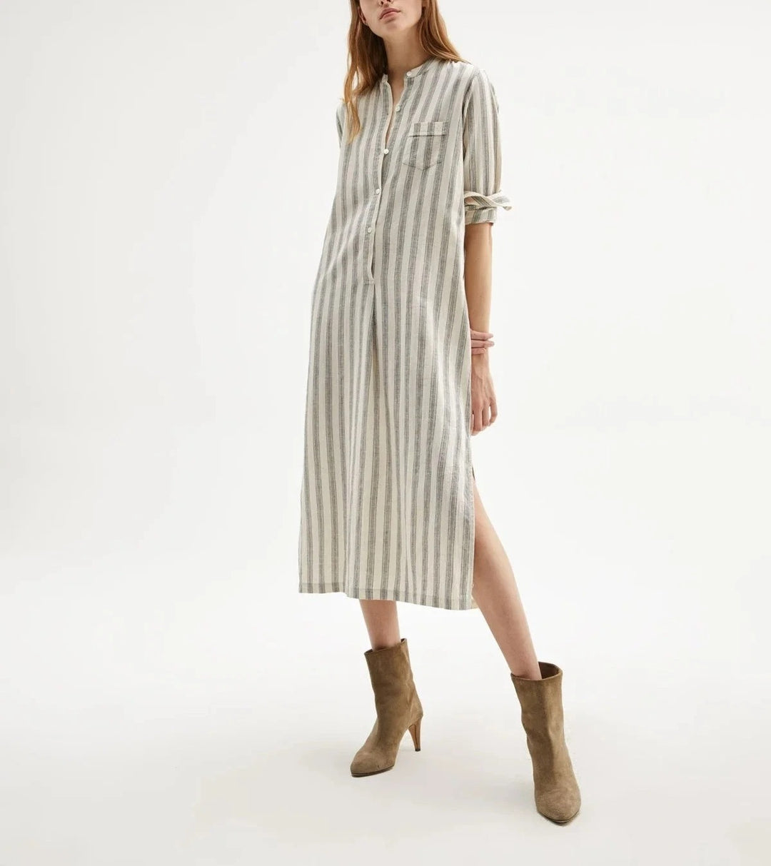 NILI LOTAN Malia Striped Print Midi Shirt Dress