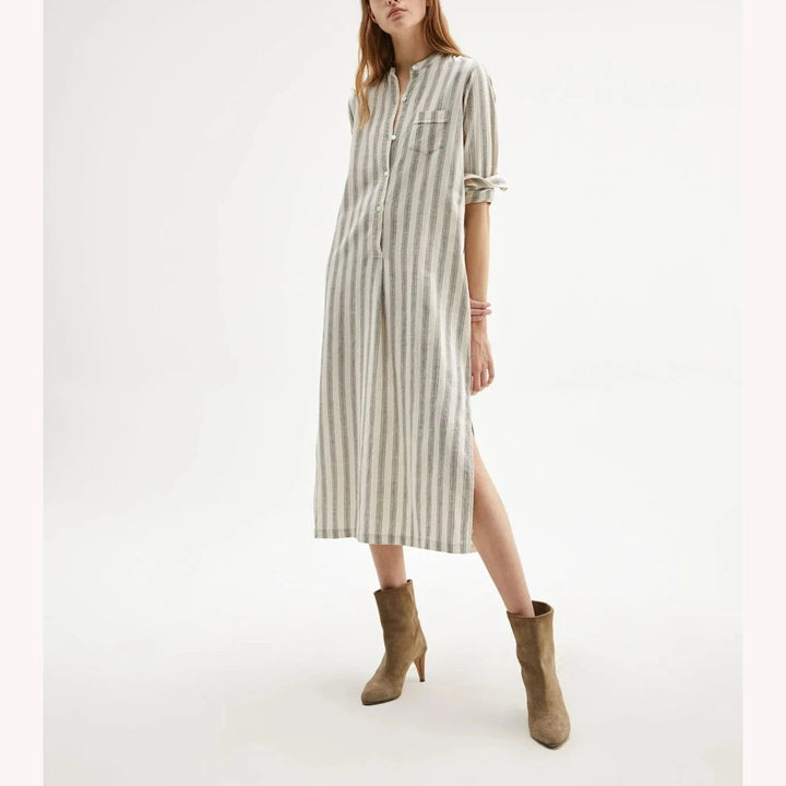 NILI LOTAN Malia Striped Print Midi Shirt Dress