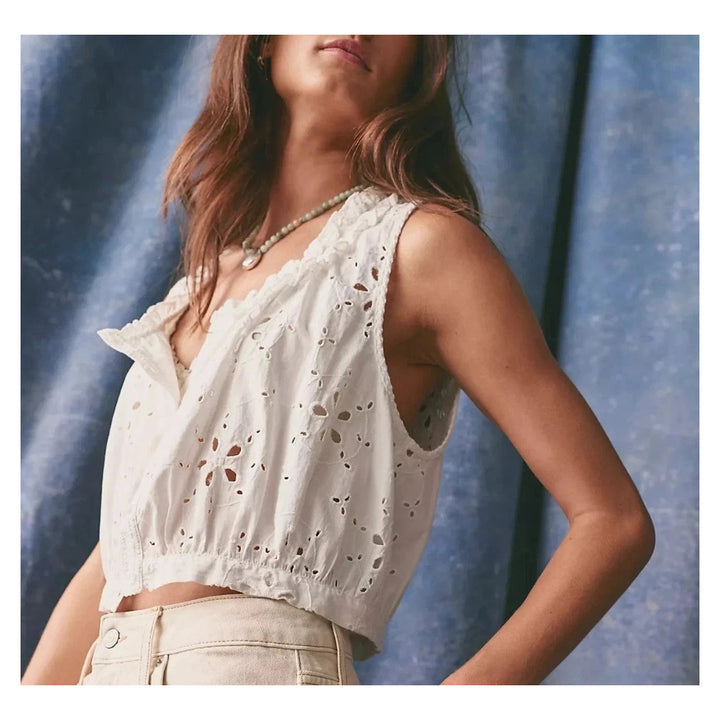 Free People Eyelet Embroidered Buttondown Tank Top