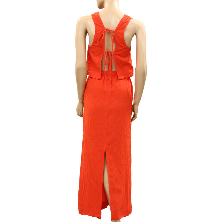 Free People Mon Cheri Linen Blouse Top Maxi Skirt Set