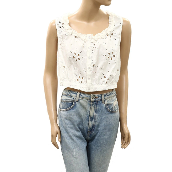 Free People Eyelet Embroidered Buttondown Tank Top