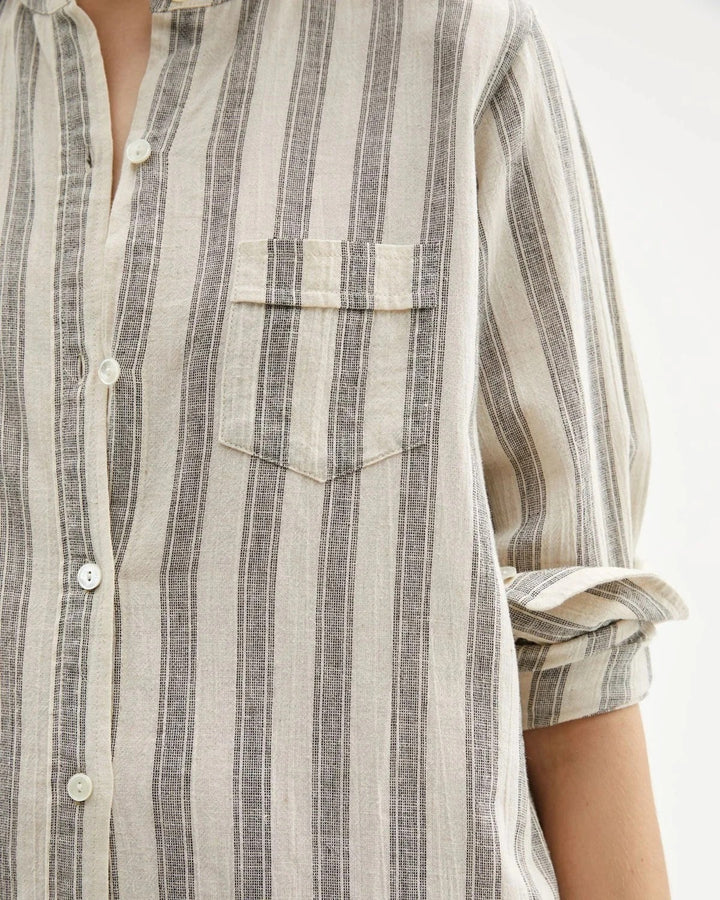 NILI LOTAN Malia Striped Print Midi Shirt Dress