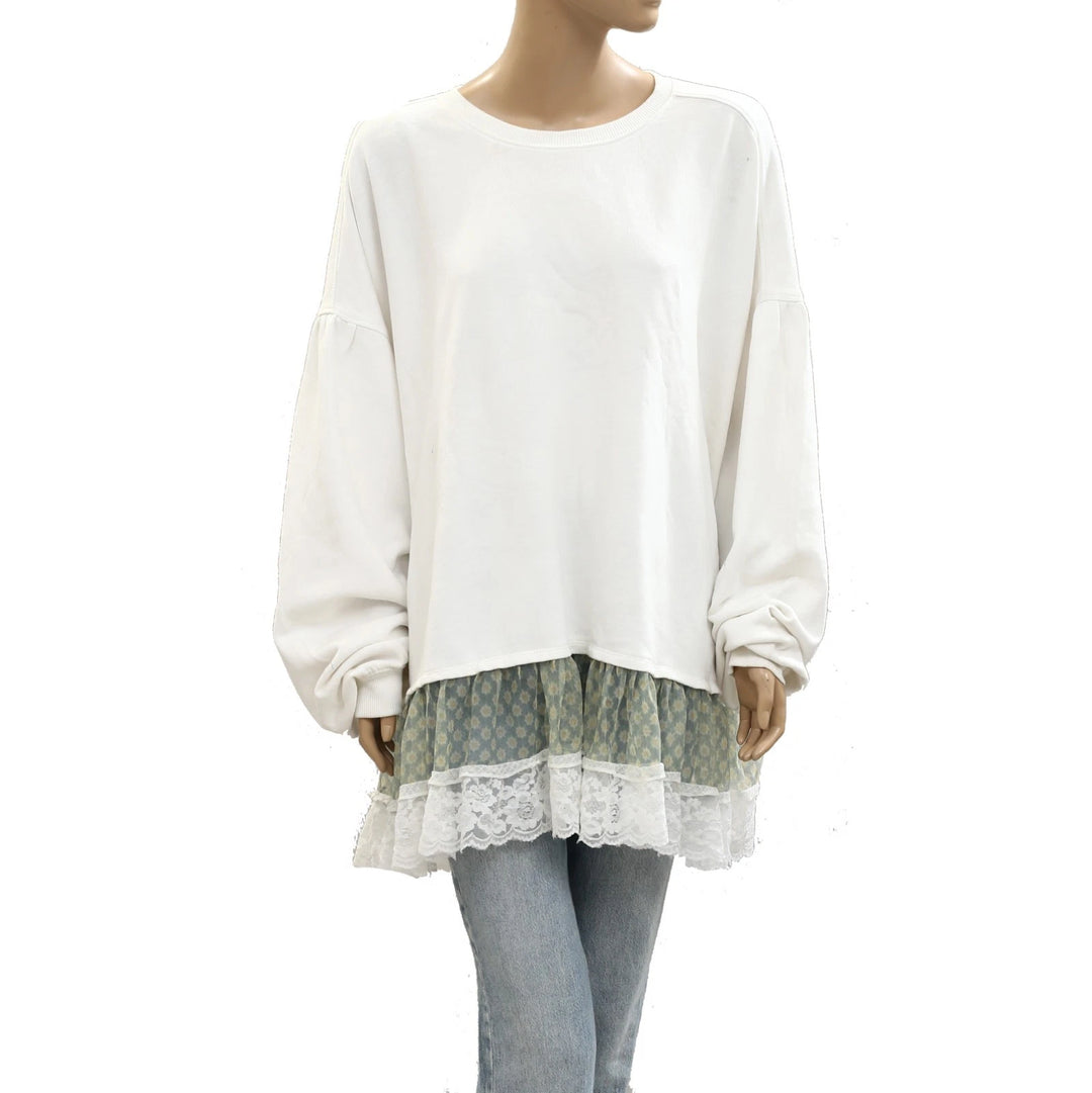 By Anthropologie Tulle-Hem Pullover Sweatshirt Top