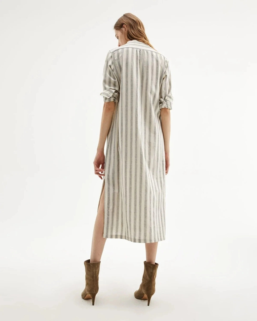 NILI LOTAN Malia Striped Print Midi Shirt Dress