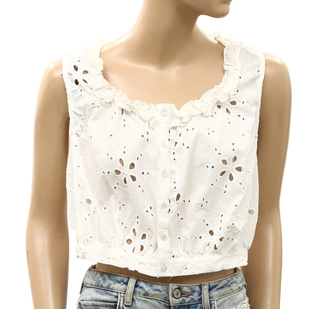 Free People Eyelet Embroidered Buttondown Tank Top