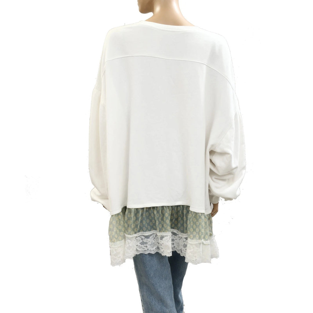 By Anthropologie Tulle-Hem Pullover Sweatshirt Top