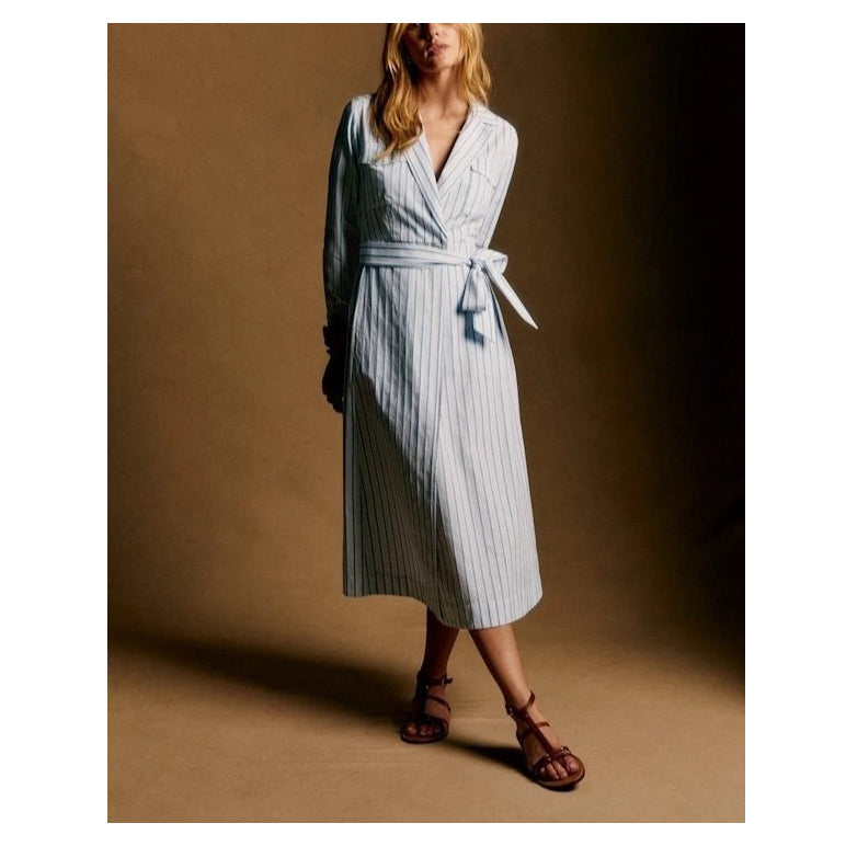 Sezane Wrap Style Striped Printed Midi Dress