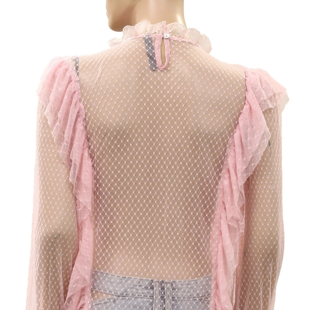 By Anthropologie Long-Sleeve Ruffle Sheer Blouse Top