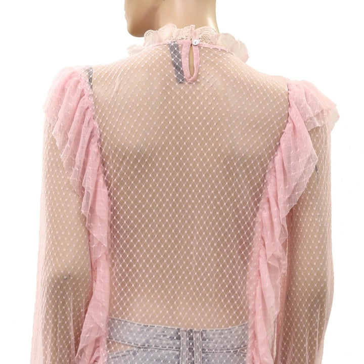 By Anthropologie Long-Sleeve Ruffle Sheer Blouse Top