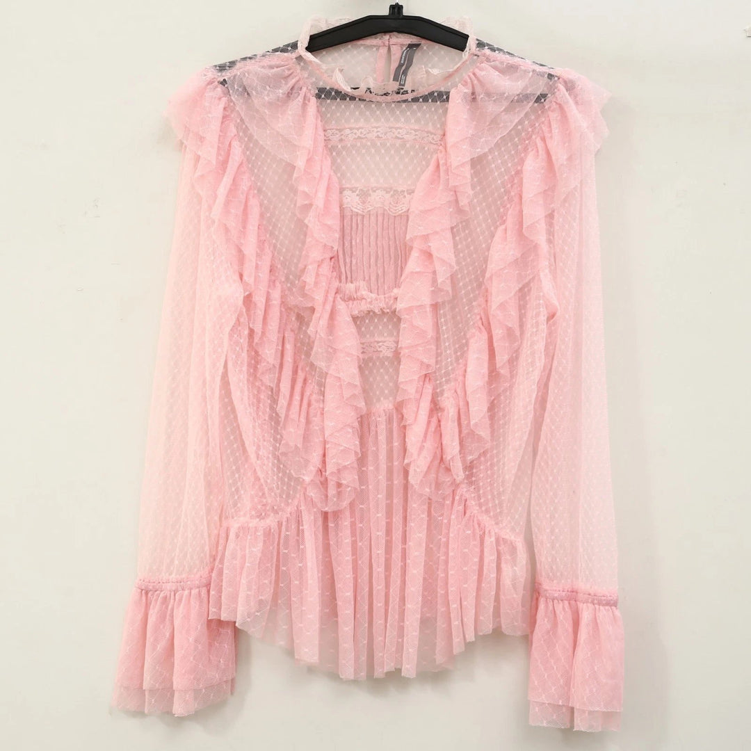 By Anthropologie Long-Sleeve Ruffle Sheer Blouse Top