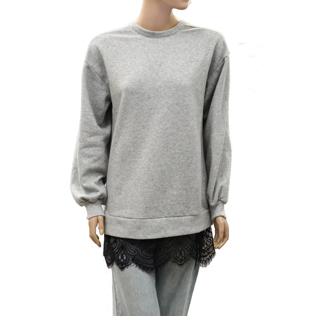 Anthropologie Pilcro Crew Lace Pullover Sweatshirt Top
