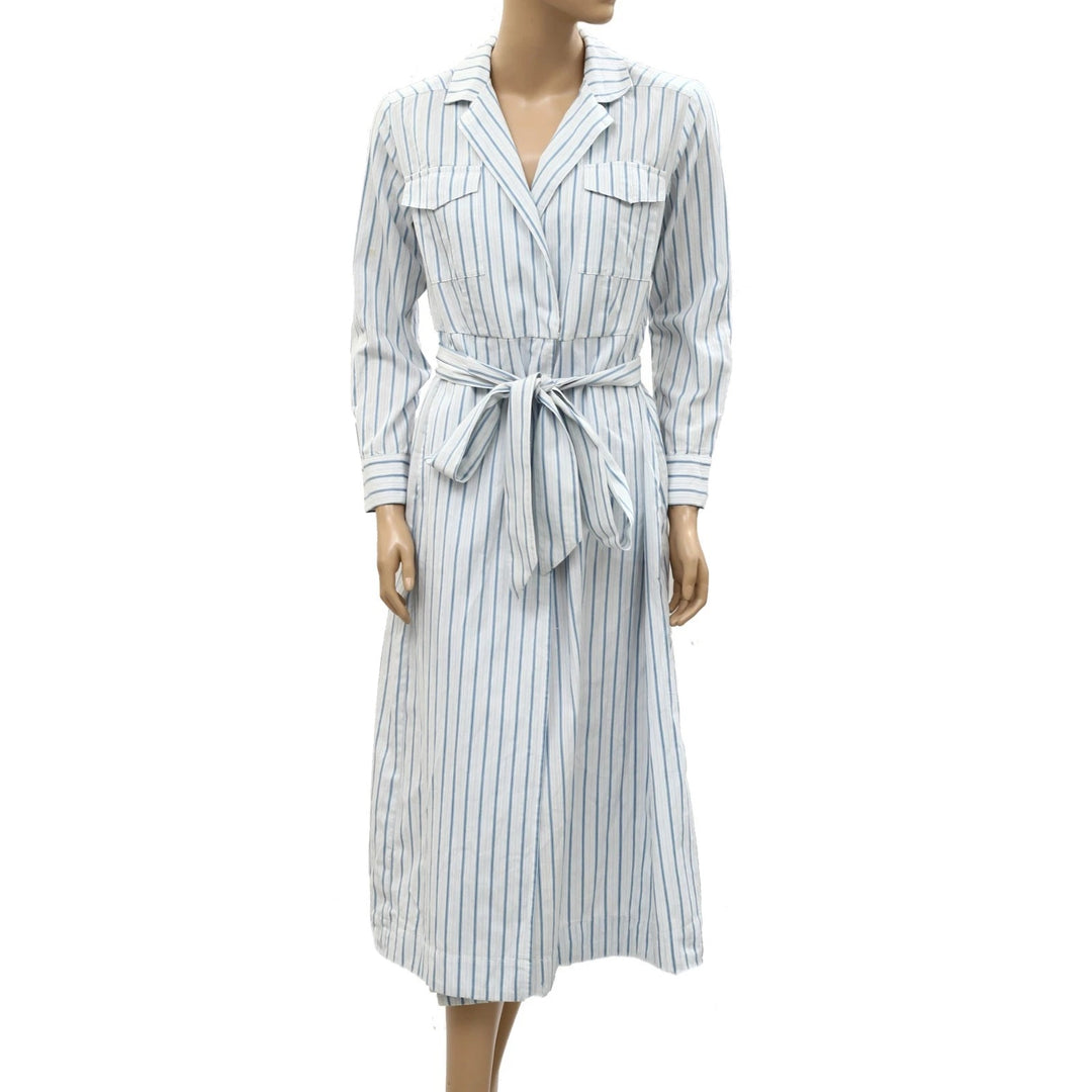 Sezane Wrap Style Striped Printed Midi Dress