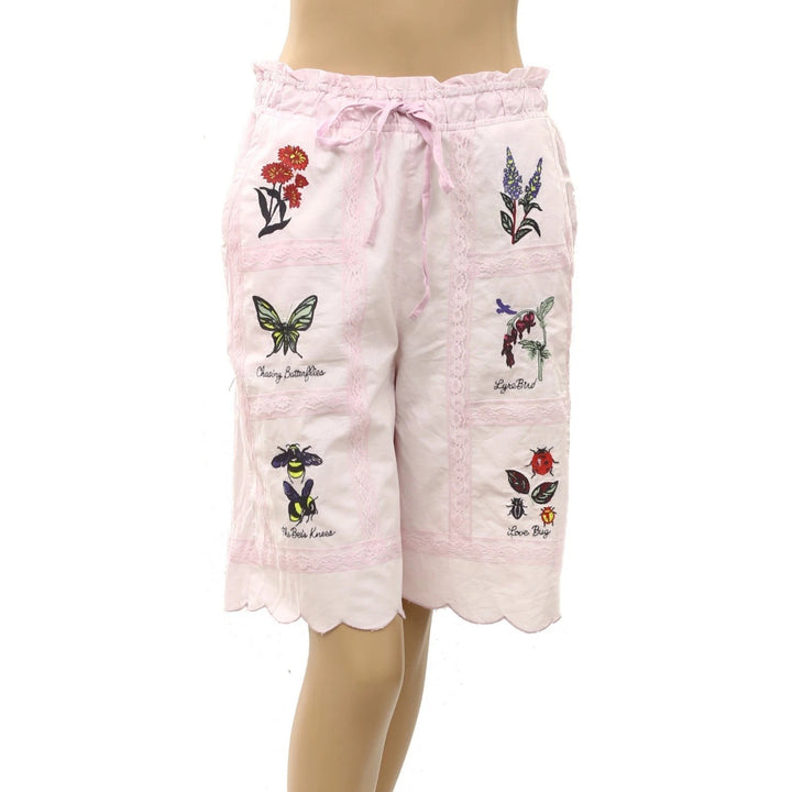 Anthropologie LyreBird Embroidered Bermuda Shorts
