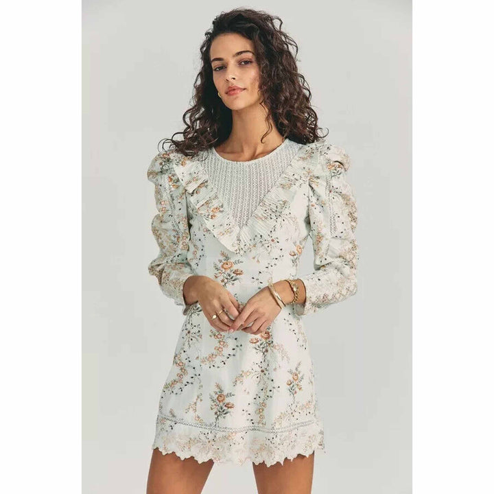 LoveShackFancy Cedella Floral Embroidered Ruffle Mini Dress