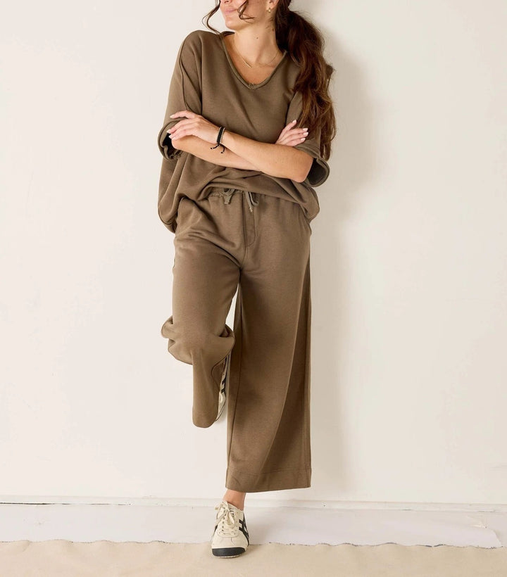 Voyageur By Mersea Frenchie Raw Edge V-Neck Sweatshirt Top