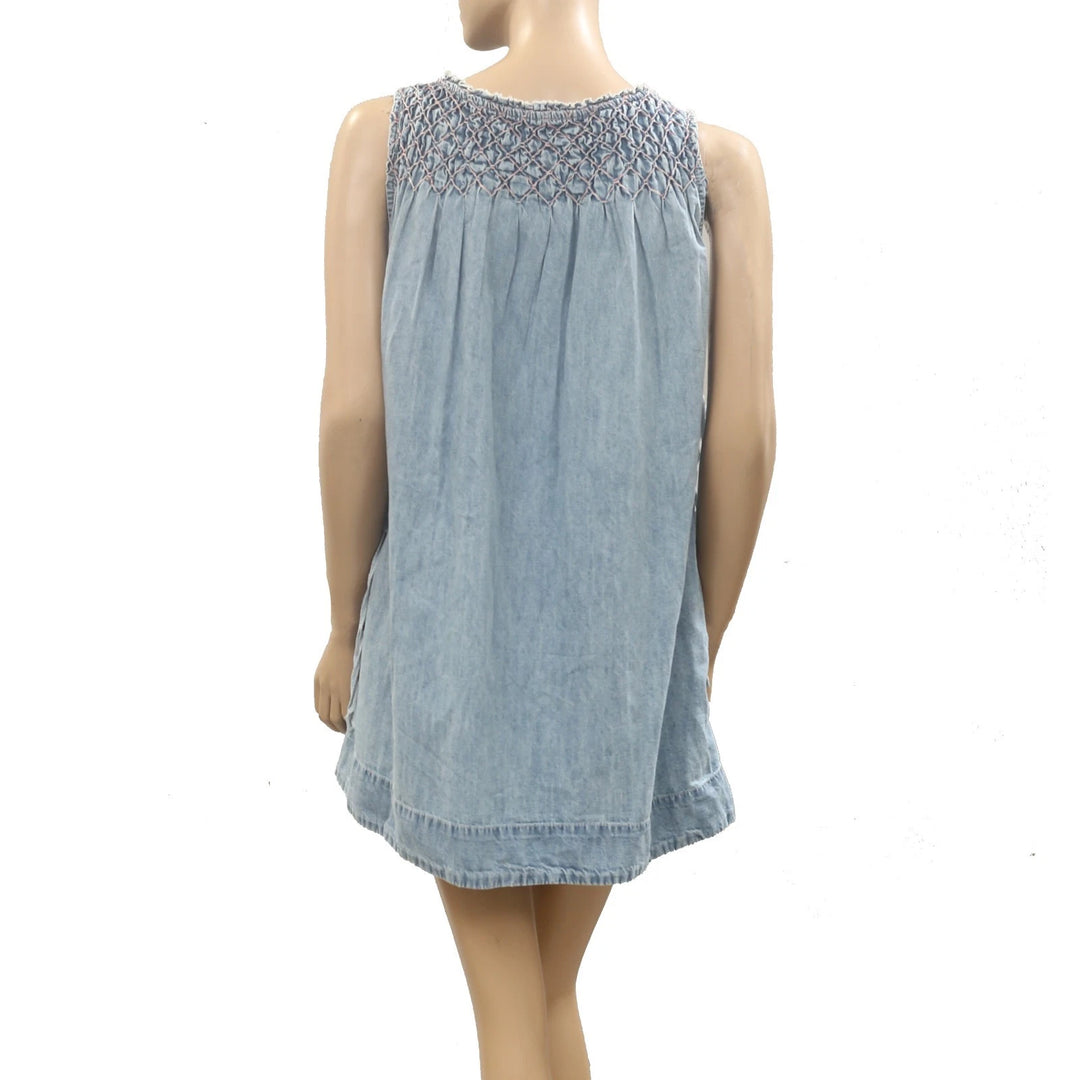Free People Maisie Smocked Denim Mini Dress