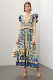 Farm Rio Anthropologie Ocean Tapestry Suzani Midi Dress