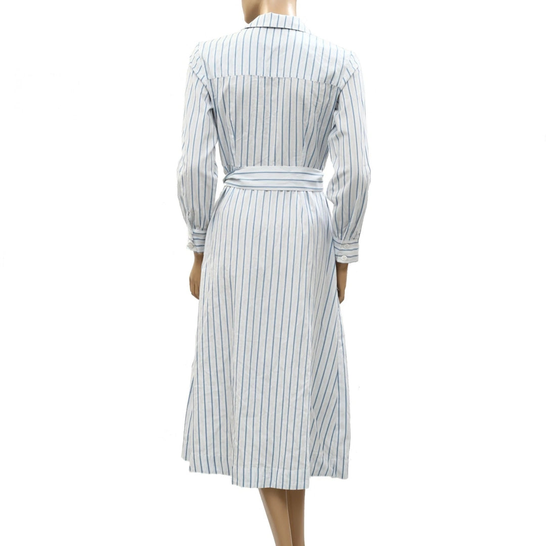Sezane Wrap Style Striped Printed Midi Dress