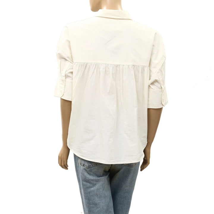 Anthropologie Maeve Women's Short Sleeve Buttondown Shirt Top