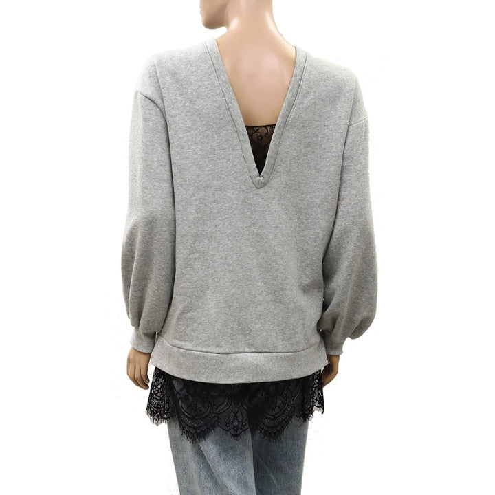 Anthropologie Pilcro Crew Lace Pullover Sweatshirt Top