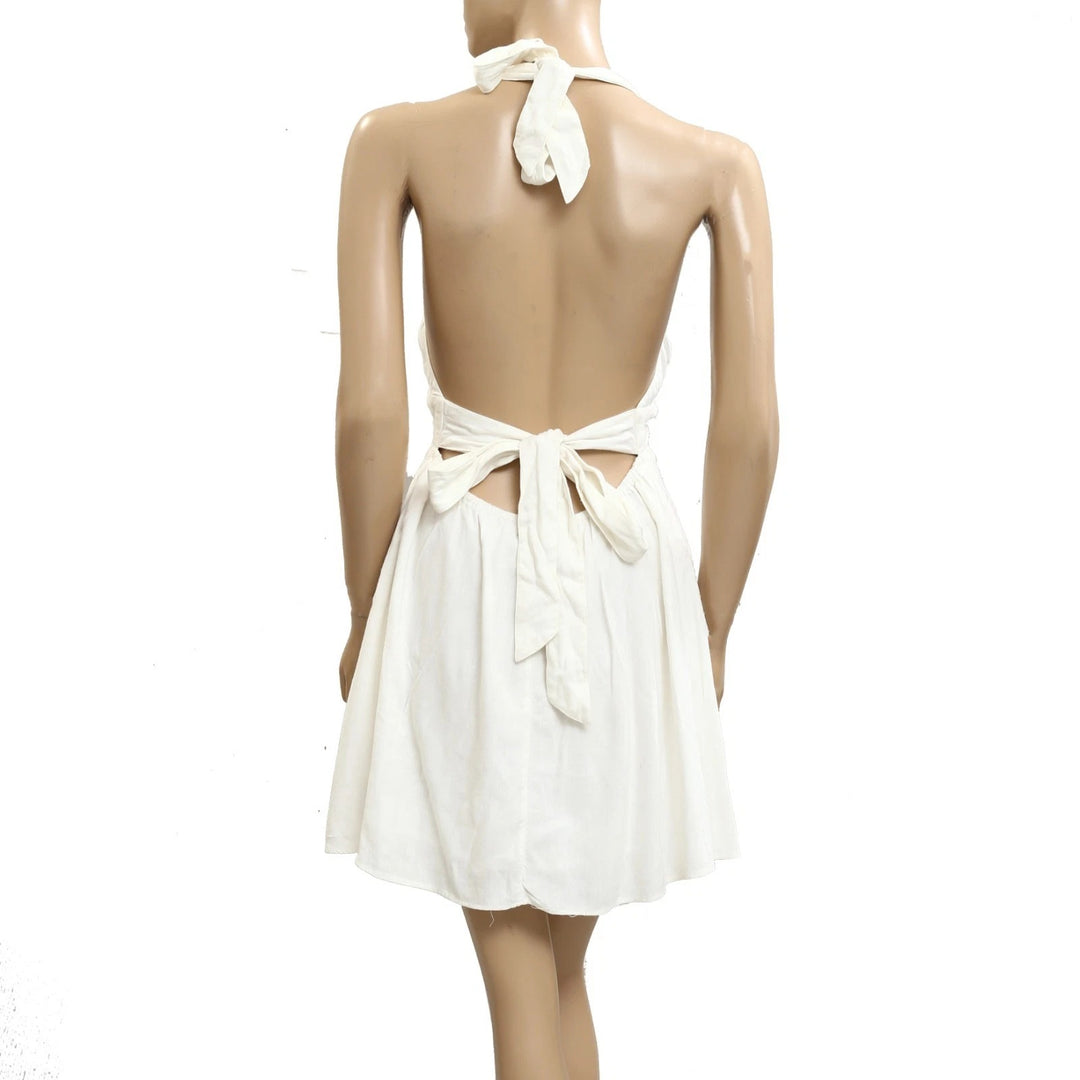 free people white backless dress NWT Free People White Lace High Neck Backless Mini Dress - Medium