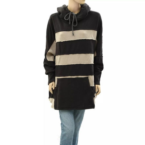 Free People Spotted In Stripes Pullover Hoodie Top