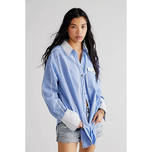 Free People We The Free Manchester Striped Buttondown Shirt Top