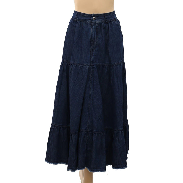 Anthropologie Pilcro Cotton Denim Tiered Midi Skirt