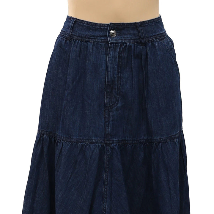 Anthropologie Pilcro Cotton Denim Tiered Midi Skirt