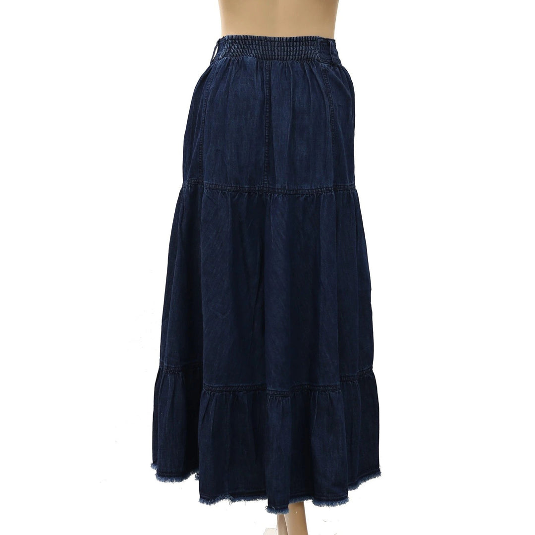 Anthropologie Pilcro Cotton Denim Tiered Midi Skirt