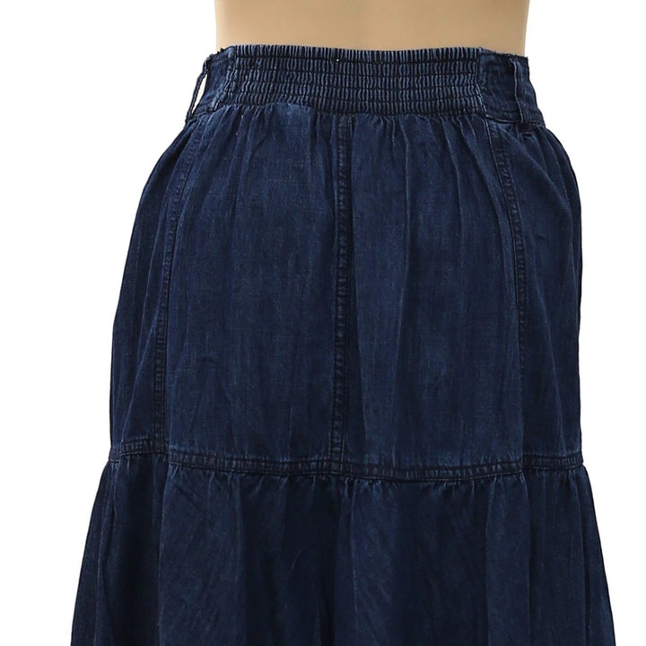 Anthropologie Pilcro Cotton Denim Tiered Midi Skirt