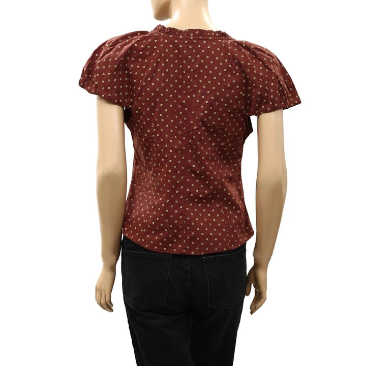 Free People Puff Sleeve Printed Blouse Top