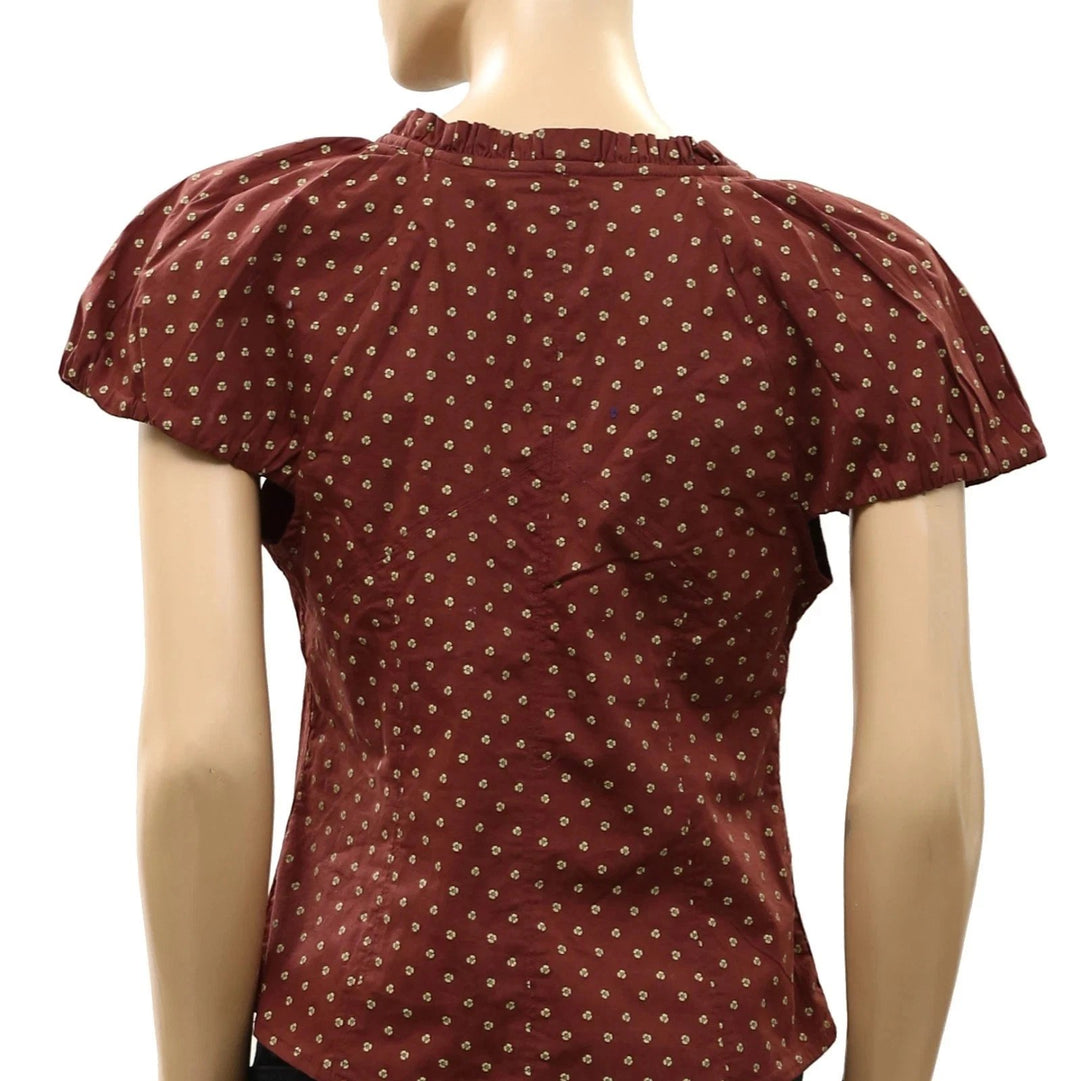 Free People Puff Sleeve Printed Blouse Top
