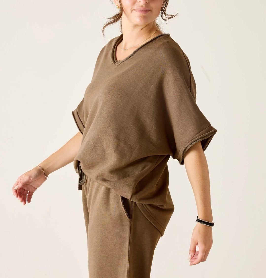 Voyageur By Mersea Frenchie Raw Edge V-Neck Sweatshirt Top