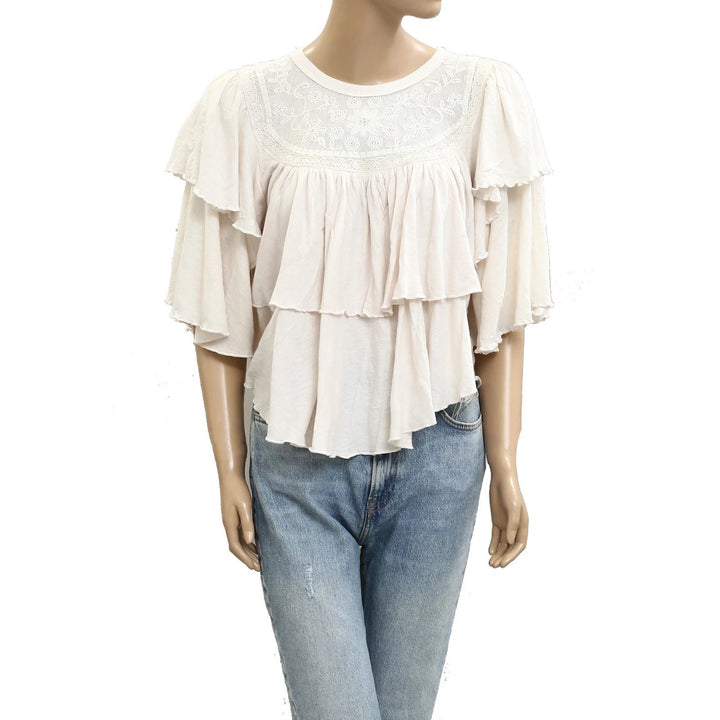 Free People Rose Party Tee Blouse Top