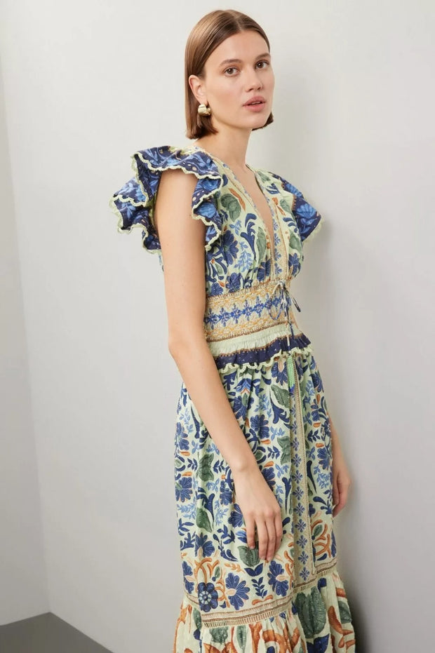 Farm Rio Anthropologie Ocean Tapestry Suzani Midi Dress